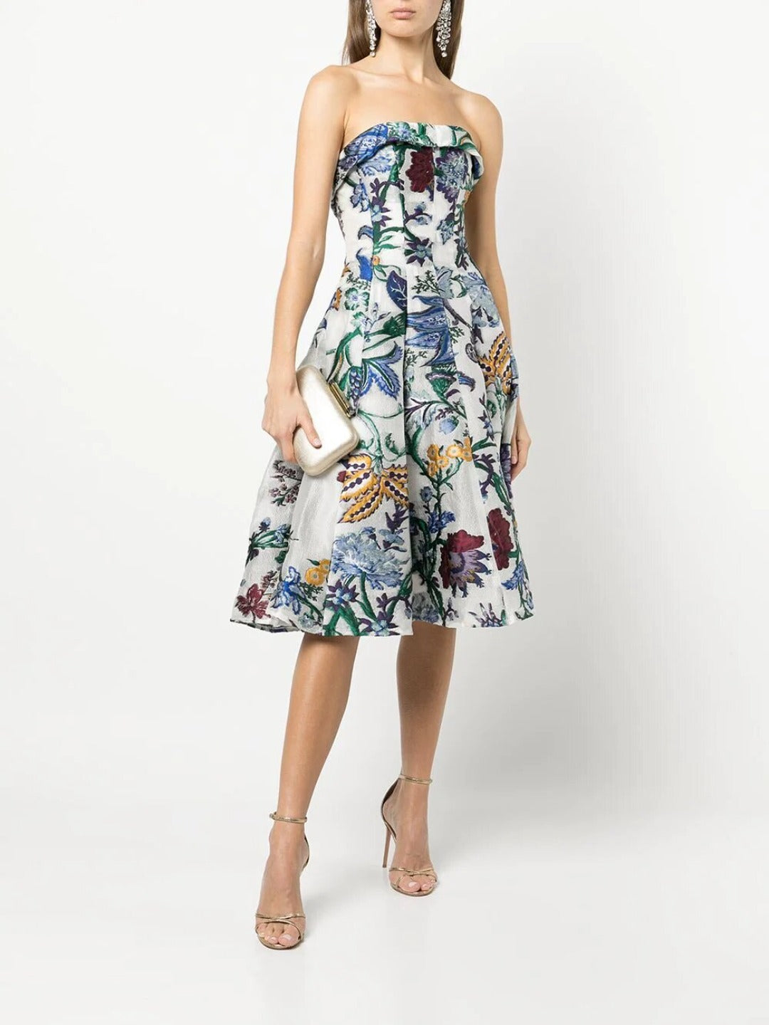 Strapless Floral Tea Length Gown – Marchesa